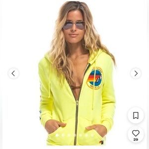 Aviator nation Neon Yellow Zip up Logo Hoodie
